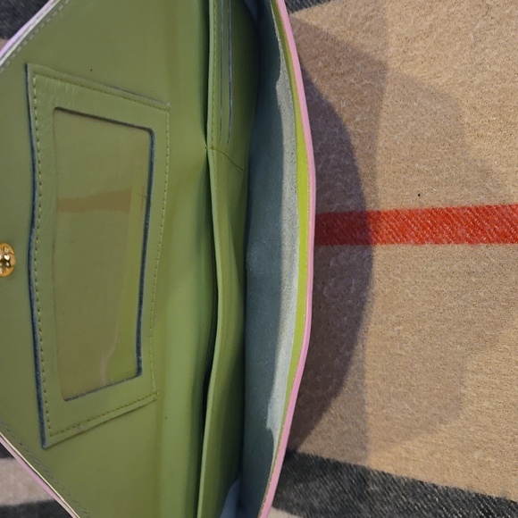 Lilly Pulitzer Rare PinkGreen Leather Clutch NWOT - Picture 2 of 11